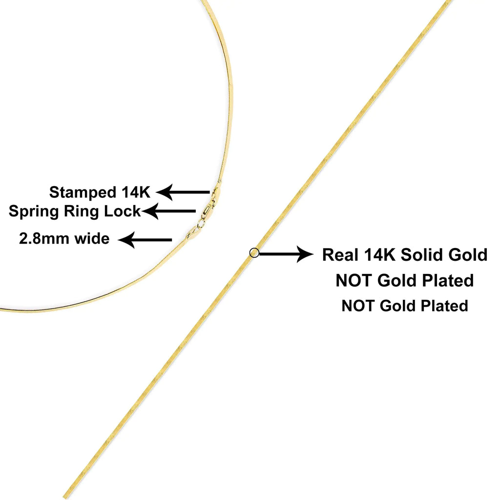 Unisex Solid 14K Gold 2.8mm Imperial Herringbone Chain Necklace Pi-Mart