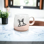 Farmhouse Ceramic Bunny Mug Hand-Painted Ivory With Pastel Pink Base, 12 Oz BandsCo Straps