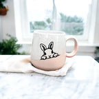 Farmhouse Ceramic Bunny Mug Hand-Painted Ivory With Pastel Pink Base, 12 Oz BandsCo Straps