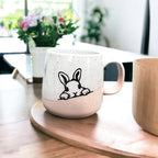 Farmhouse Ceramic Bunny Mug Hand-Painted Ivory With Pastel Pink Base, 12 Oz BandsCo Straps
