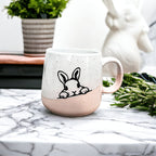 Farmhouse Ceramic Bunny Mug Hand-Painted Ivory With Pastel Pink Base, 12 Oz BandsCo Straps