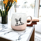 Farmhouse Ceramic Bunny Mug Hand-Painted Ivory With Pastel Pink Base, 12 Oz BandsCo Straps