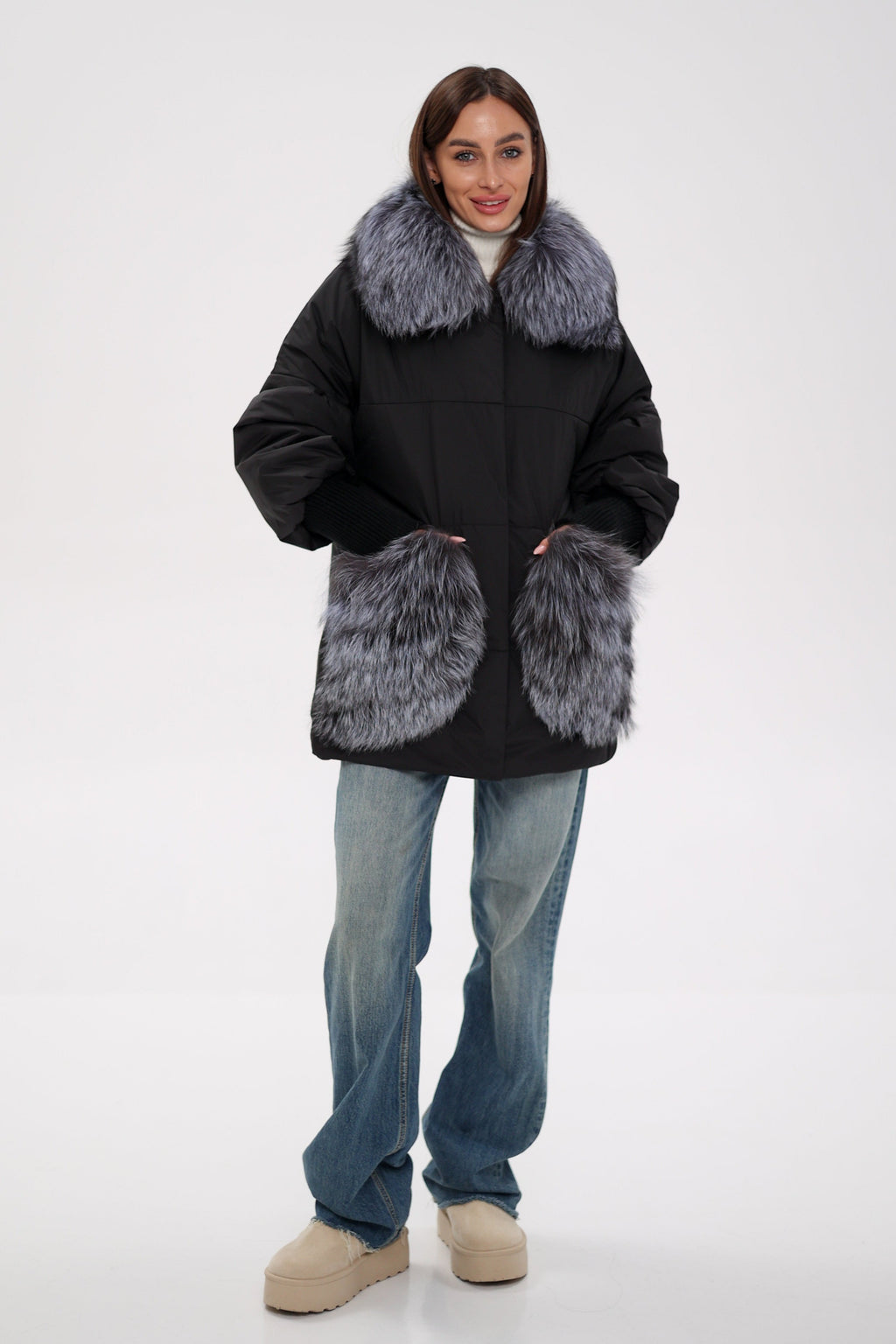 Genuine Silver Fox Down Fill Coat - SJB-DIAMOND ELITES