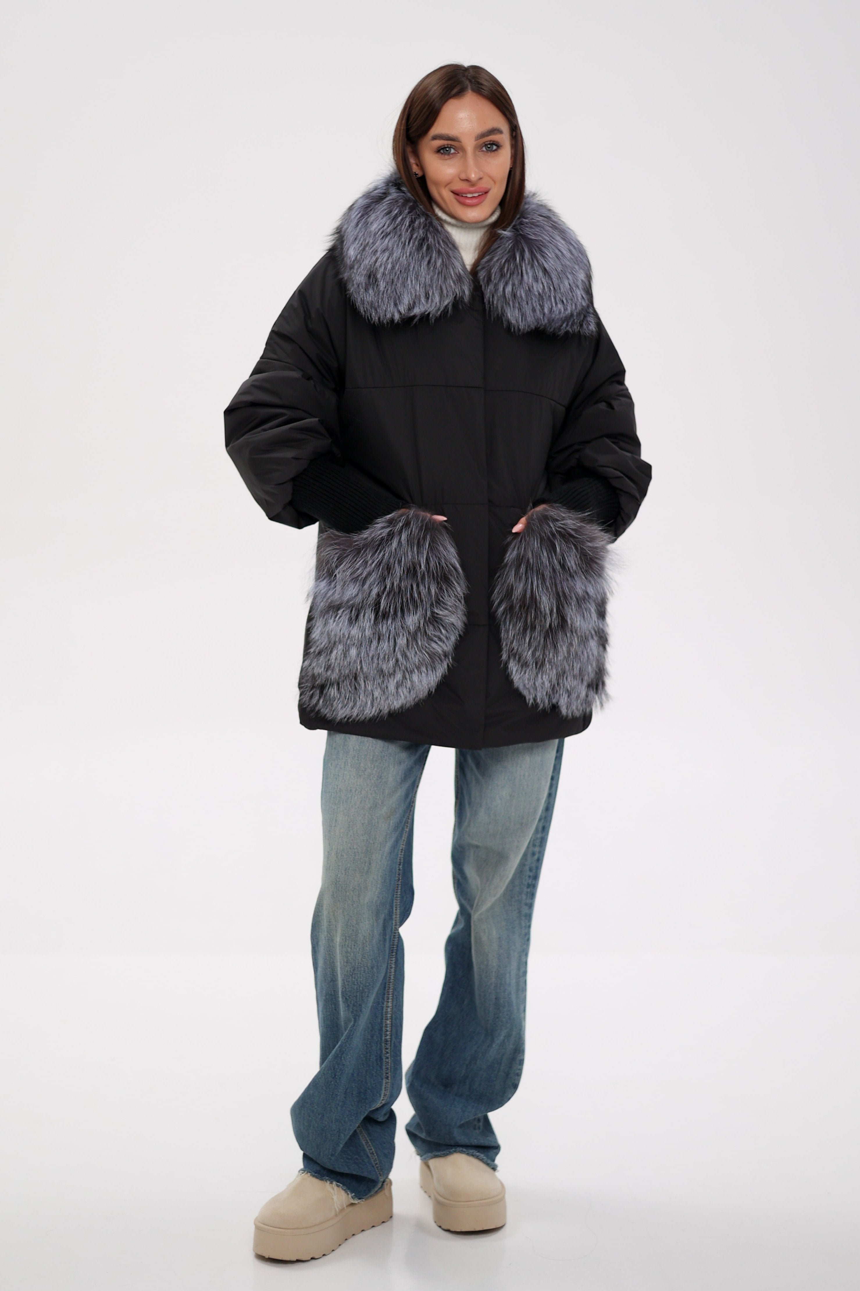 Genuine Silver Fox Down Fill Coat - SJB-DIAMOND ELITES