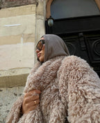 Faux Fur Coat with Leather Belt - SJB-DIAMOND ELITES