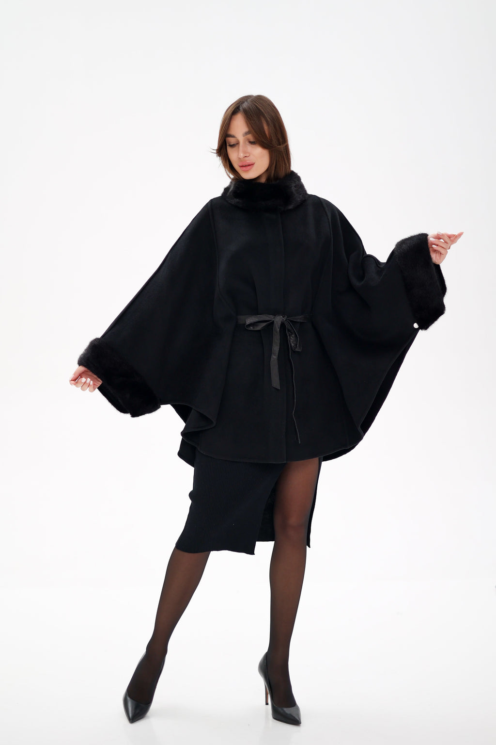 Genuine Scandinavian Mink Fur Double Face Wool Poncho - SJB-DIAMOND ELITES