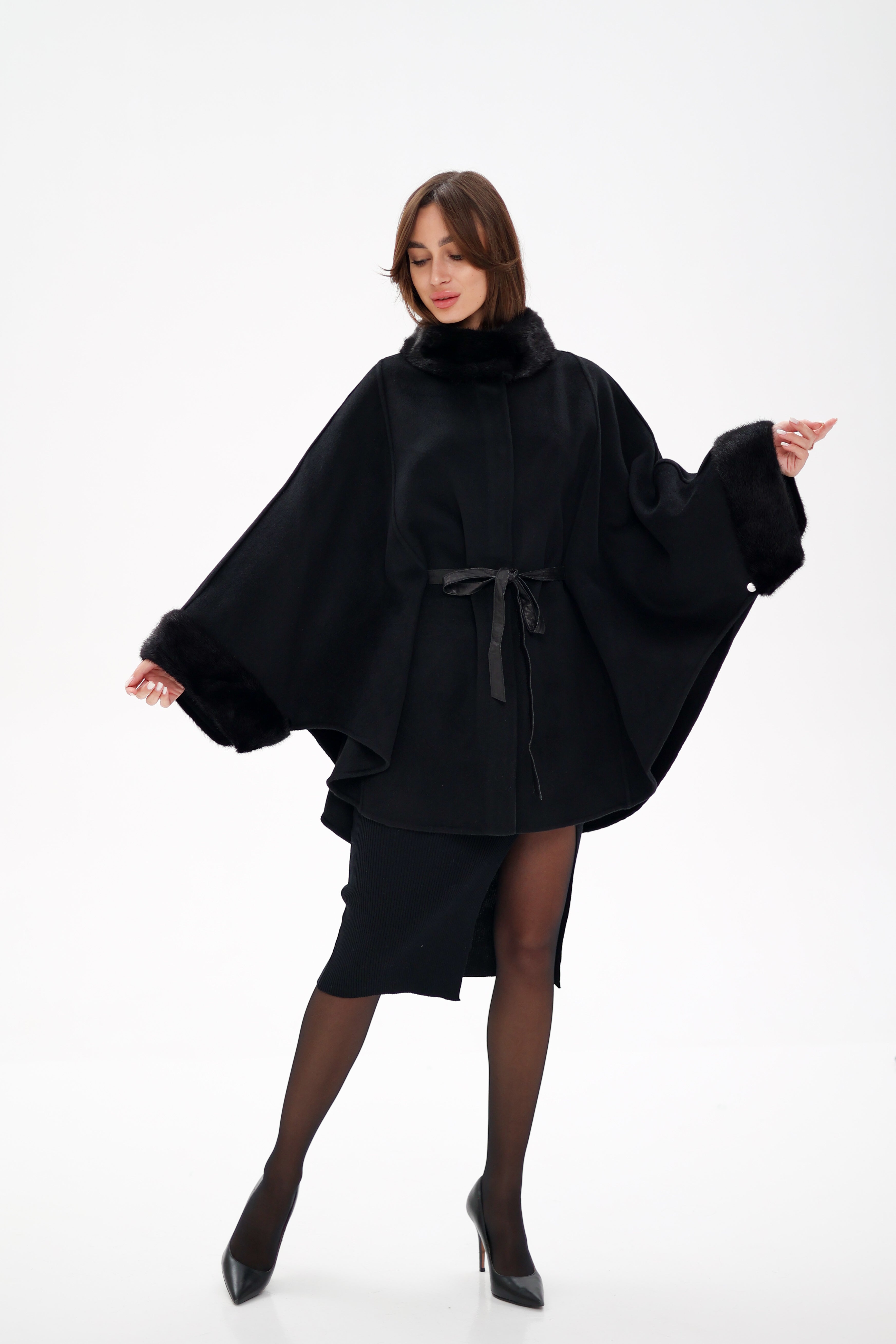 Genuine Scandinavian Mink Fur Double Face Wool Poncho - SJB-DIAMOND ELITES