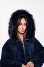 Genuine Shearling Silver Fox Trim Jacket - SJB-DIAMOND ELITES