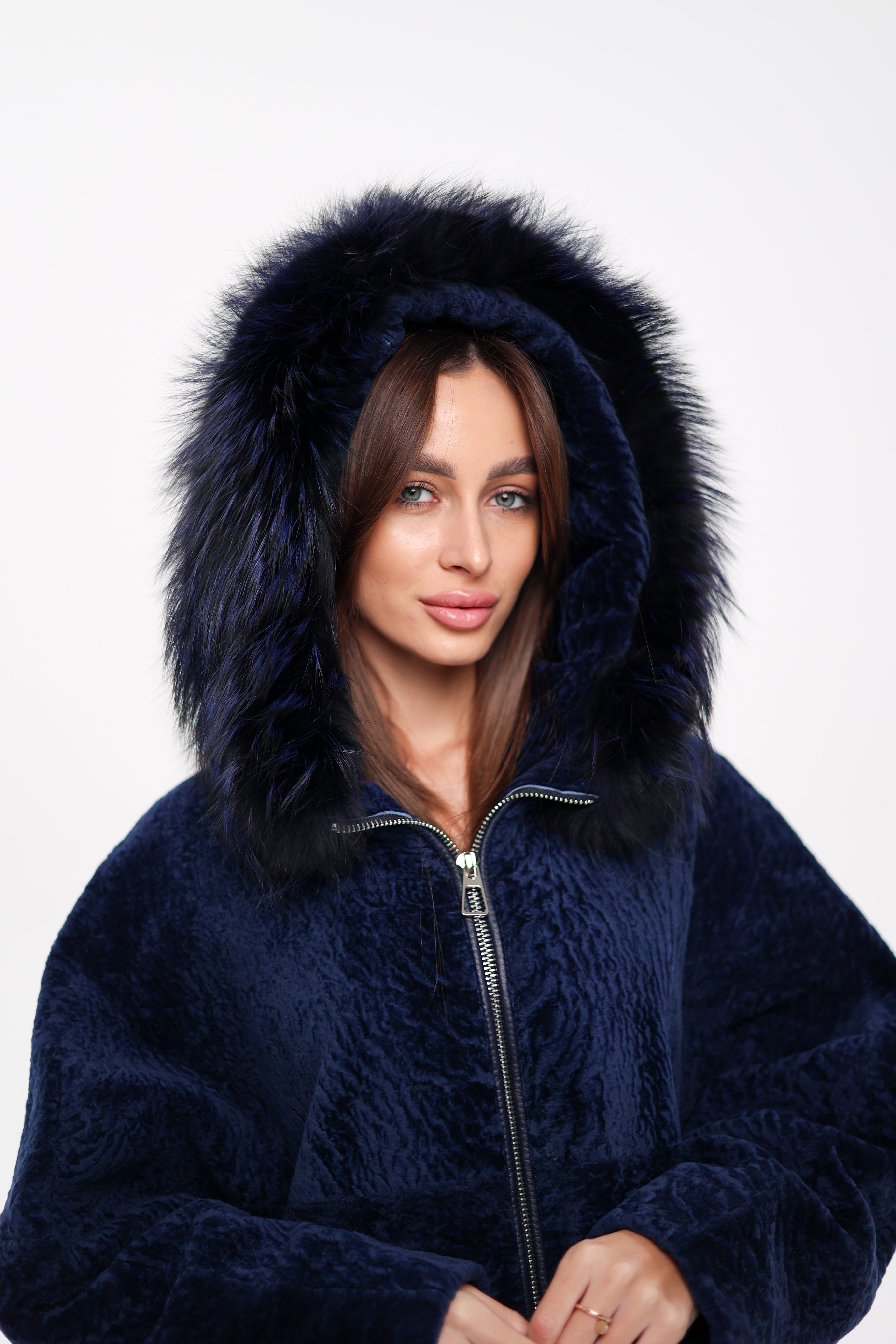 Genuine Shearling Silver Fox Trim Jacket - SJB-DIAMOND ELITES