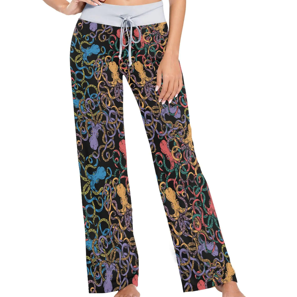 ZzWwR Ocean Colors Octopus Womens Comfy Drawstring Lounge Pajama Pants Wide Leg Sleepwear Bottom Lootquake LLC