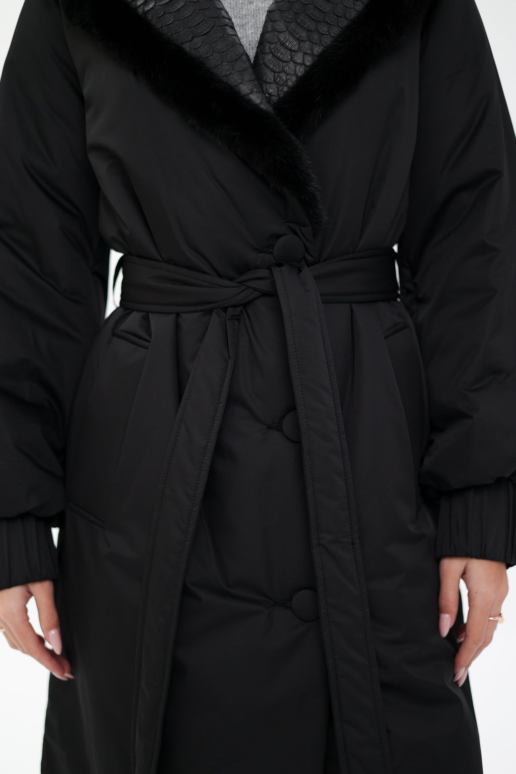 Genuine Mink Fur Real Python Leather Trim Coat - SJB-DIAMOND ELITES