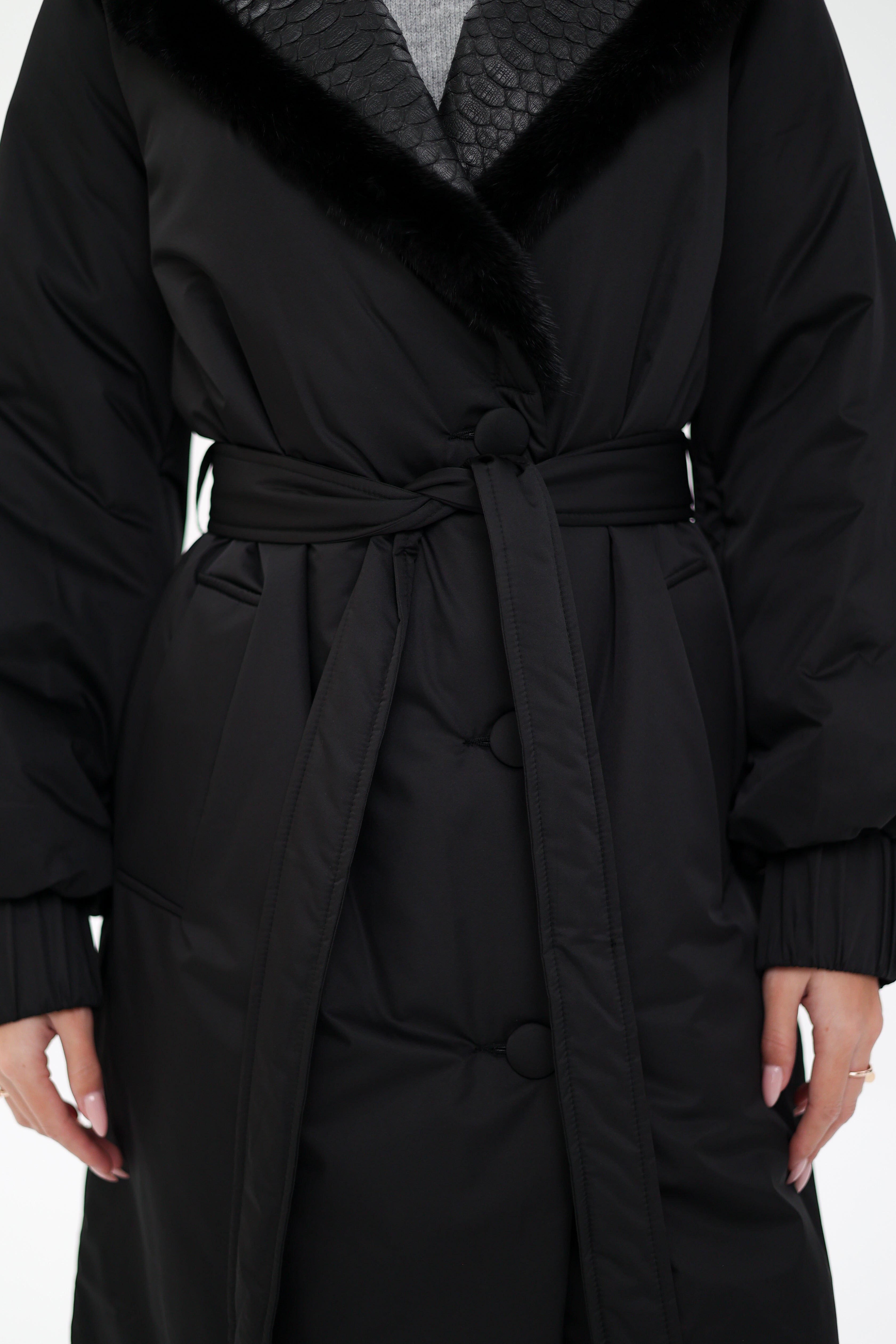 Genuine Mink Fur Real Python Leather Trim Coat - SJB-DIAMOND ELITES
