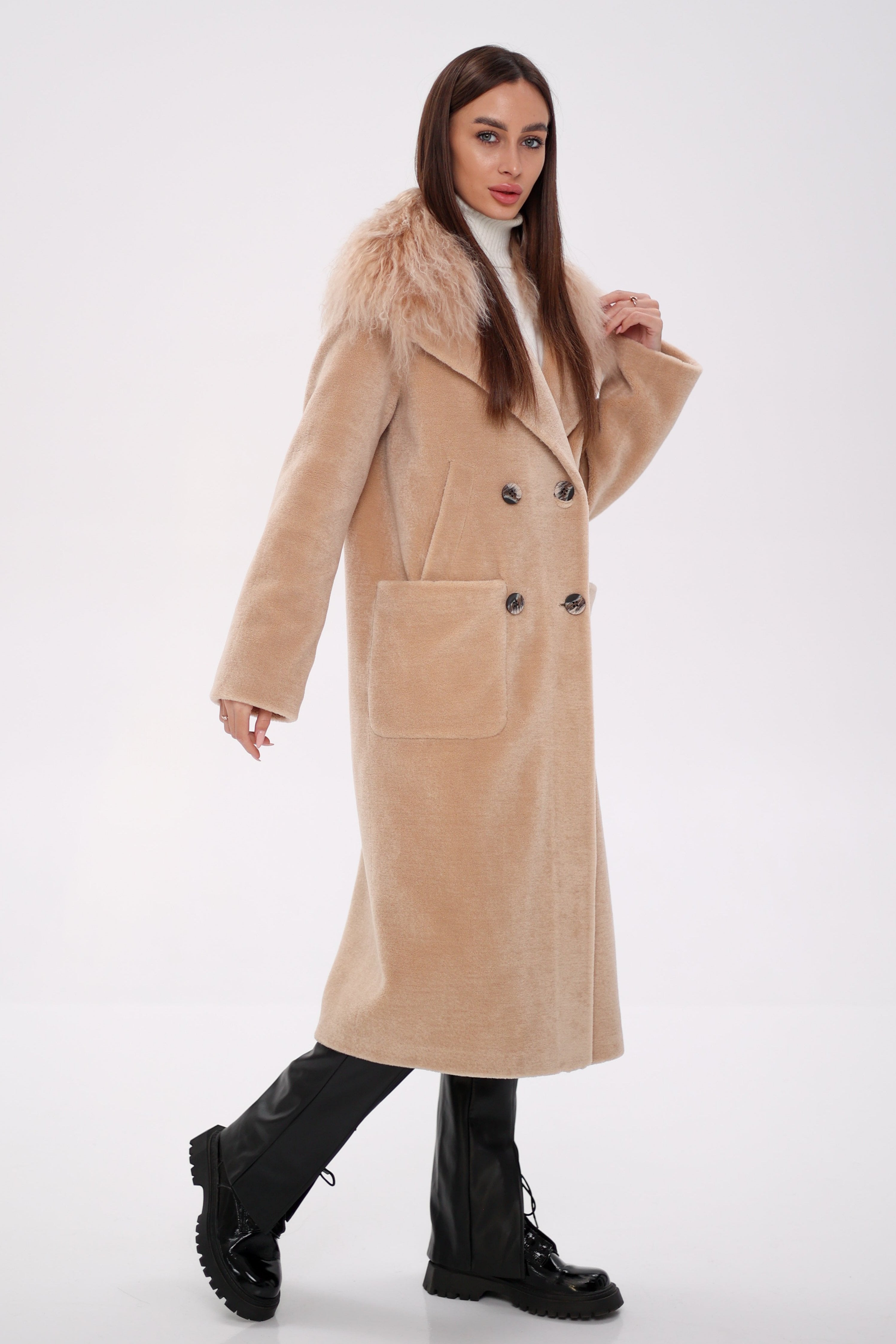 Genuine Lama Fur Virgin Wool Coat - SJB-DIAMOND ELITES