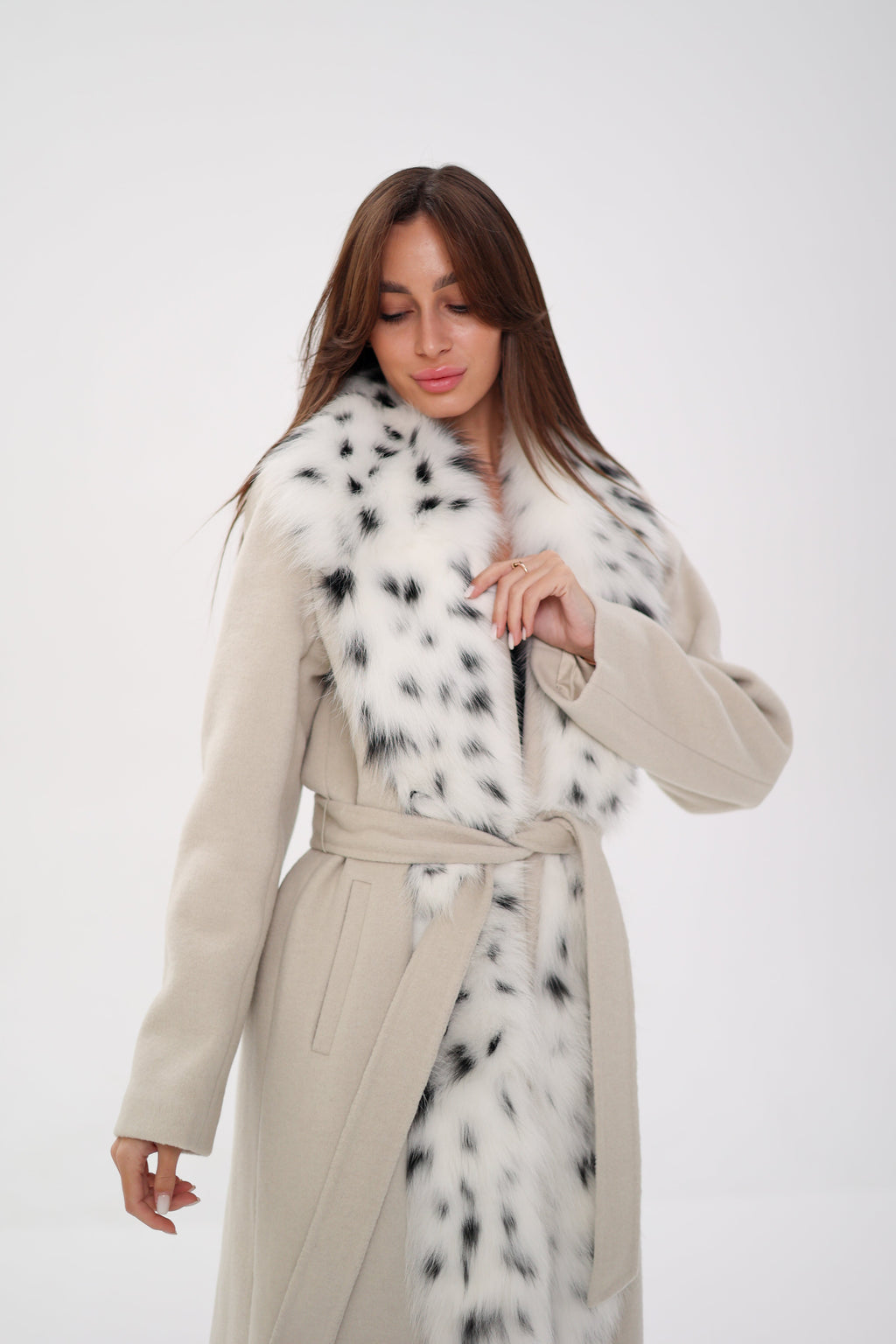 Genuine Arctic Fox Virgin Wool Wrap Coat - SJB-DIAMOND ELITES