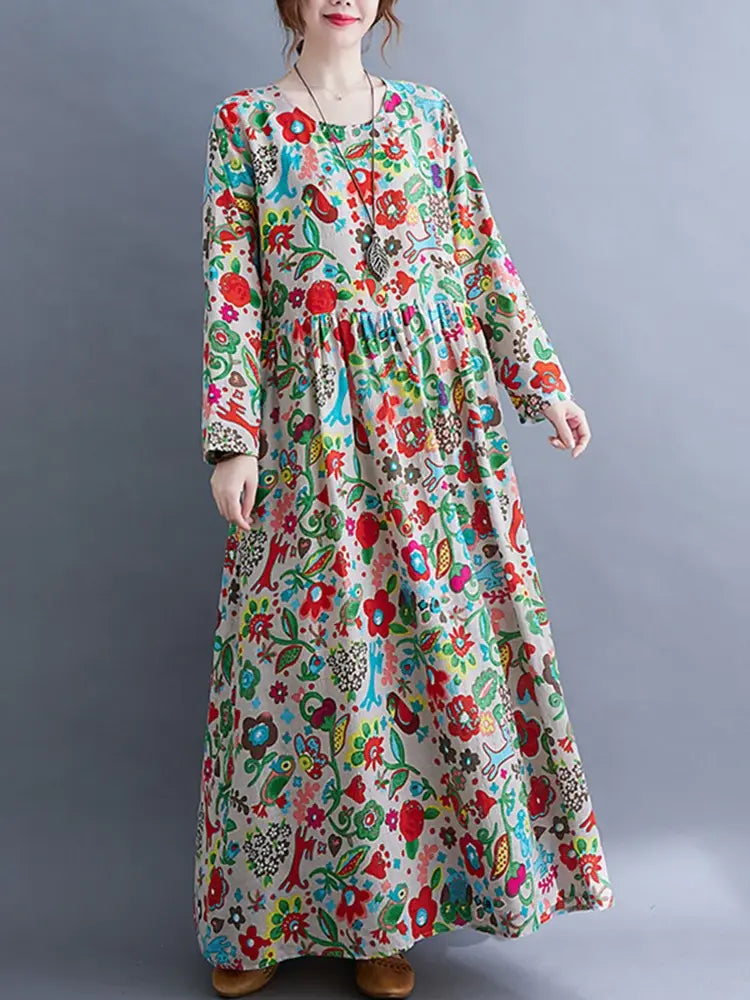 Floral Print Long Sleeve Dresses Pi-Mart