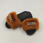 Plush Imitation Fox Fur Flip Flops Fashion Slippers Pi-Mart