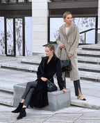 Genuine Mink Fur Rex Fur Trim Virgin Wool Coat in Beige - SJB-DIAMOND ELITES