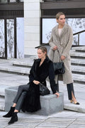 Genuine Mink Fur Rex Fur Trim Virgin Wool Coat in Beige - SJB-DIAMOND ELITES