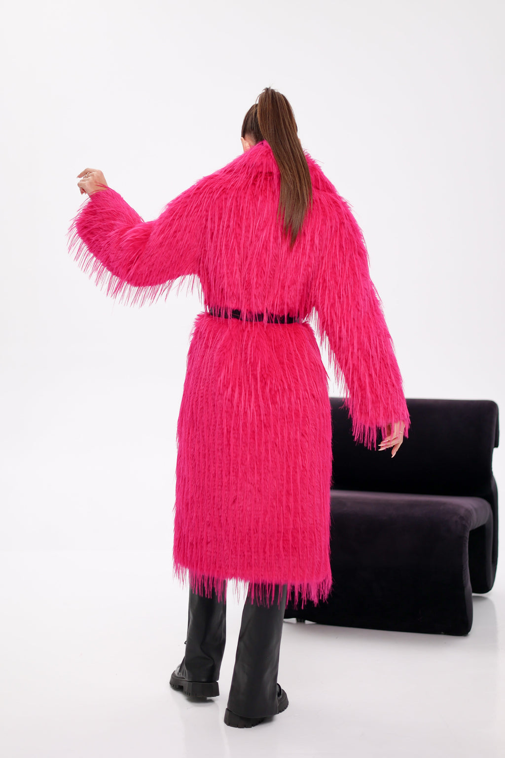 Faux Ostrich Effect Fur Coat - SJB-DIAMOND ELITES