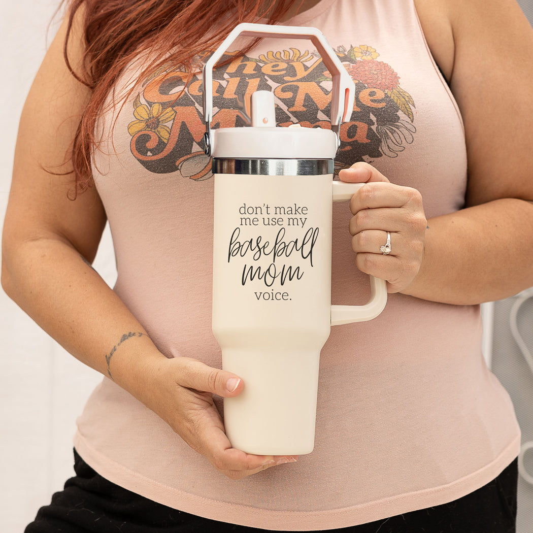 Baseball Mom Tumbler - Don't Make Me Use My Baseball Mom Voice 20oz BandsCo Straps