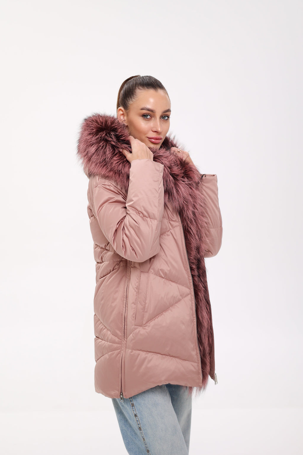 Genuine Silver Fox Fur Trim Down Insulated Parka - SJB-DIAMOND ELITES