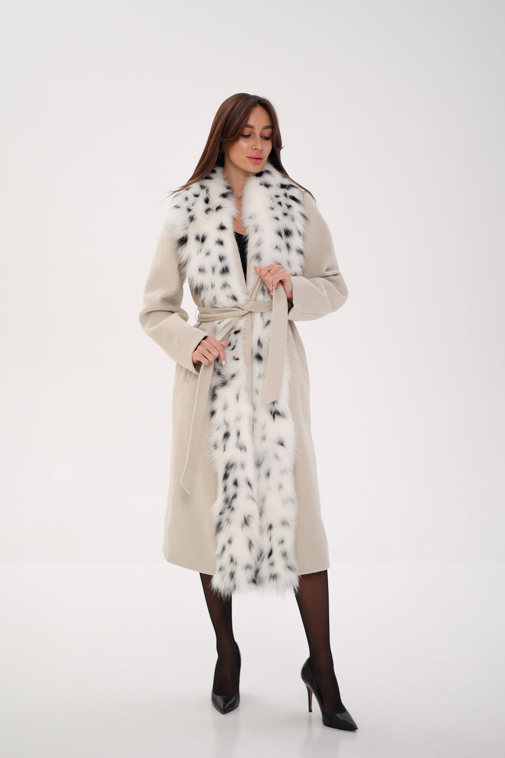 Genuine Arctic Fox Virgin Wool Wrap Coat - SJB-DIAMOND ELITES