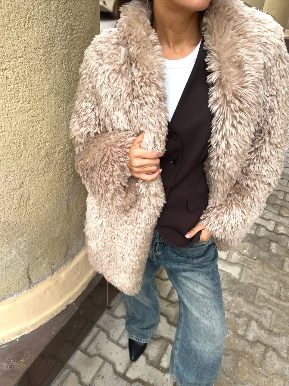 Faux Fur Coat with Leather Belt - SJB-DIAMOND ELITES