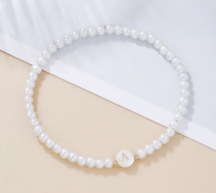 Dainty Faux Pearl Bead Initial Bracelet for Women Pi-Mart