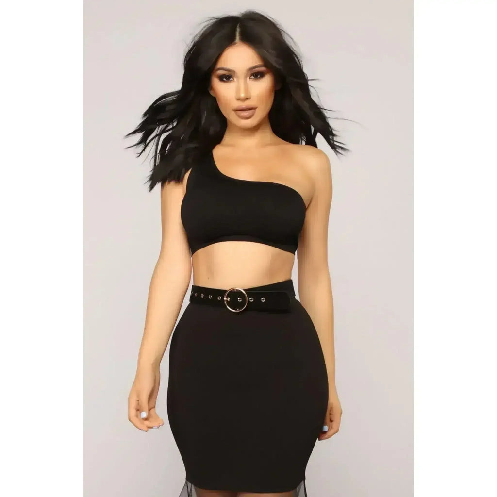 Black One Shoulder Crop Top - SJB-DIAMOND ELITES