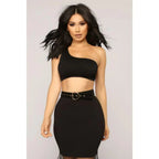 Black One Shoulder Crop Top - SJB-DIAMOND ELITES