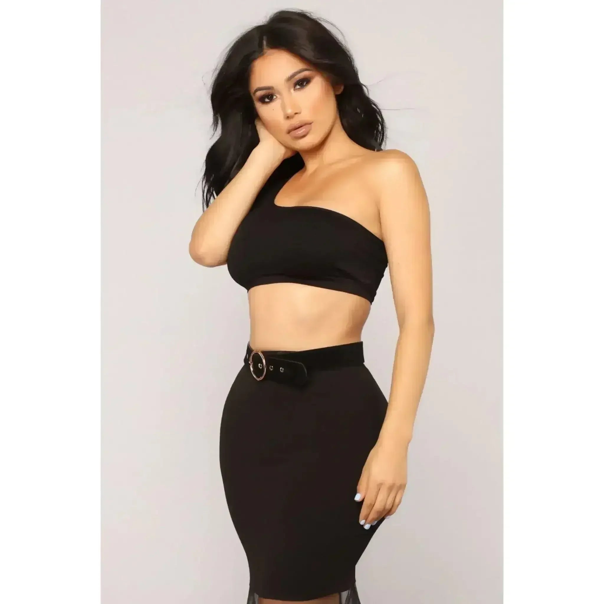 Black One Shoulder Crop Top - SJB-DIAMOND ELITES