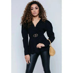 Black Puff Shoulder Back Knot Belted Blouse - SJB-DIAMOND ELITES