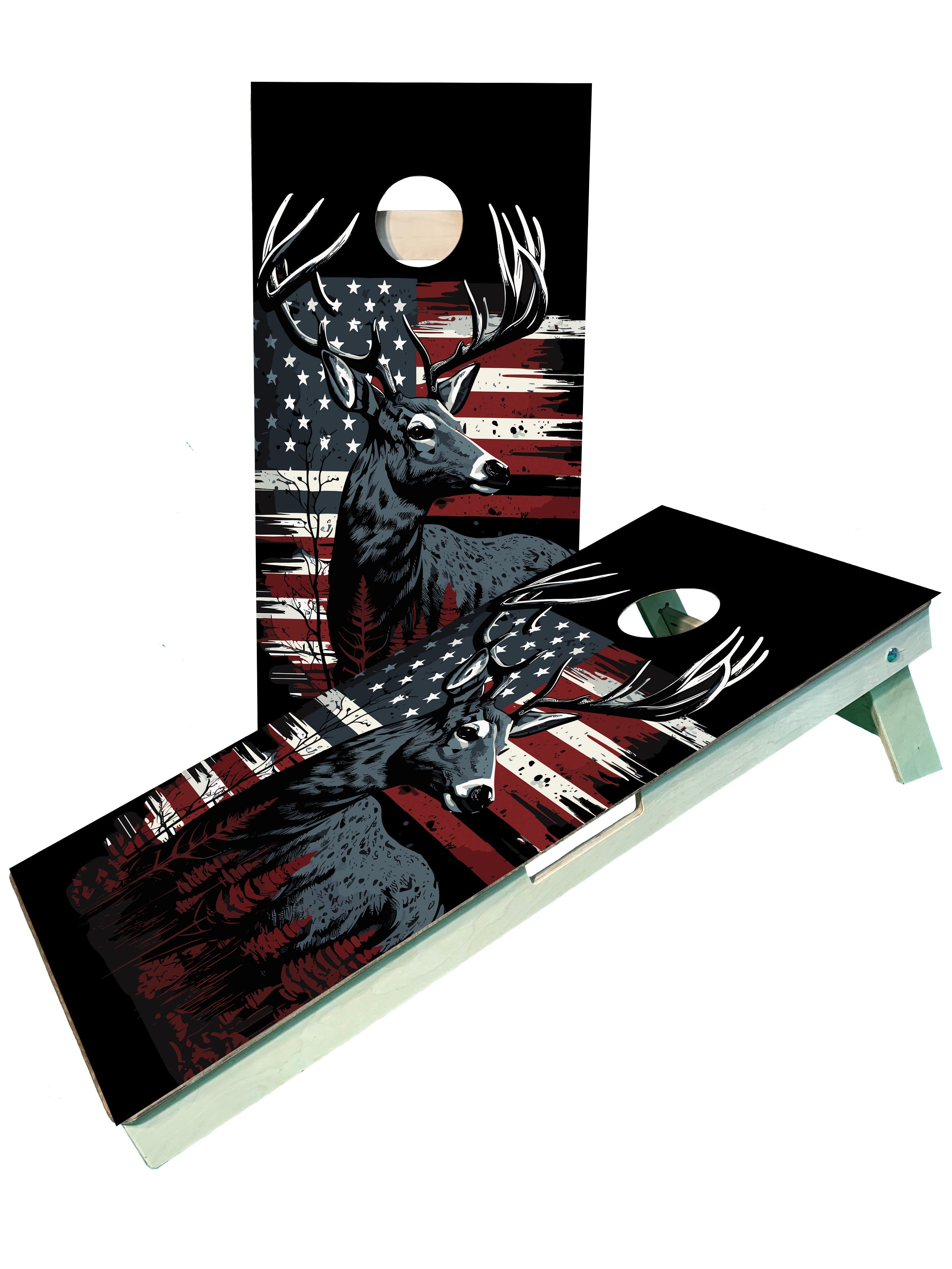 Hunting Buck/Deer American Flag Pro Cornhole Boards - SJB-DIAMOND ELITES