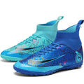 DISRATEBLU Kids Soccer Shoes Boys Girls Football Trainning Shoes Youth Firm Ground Athletic Turf Shoes Outdoor Professional Soccer Shoes Sneakers Blue/Turquoise