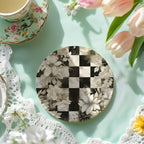 Spring Ceramic Coasters Set of 4 Courtly Check Designs Absorbent Drink Coasters for Table Protection BandsCo Straps