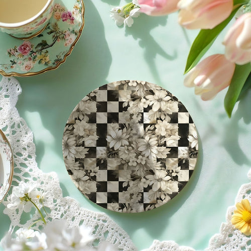 Spring Ceramic Coasters Set of 4 Courtly Check Designs Absorbent Drink Coasters for Table Protection BandsCo Straps