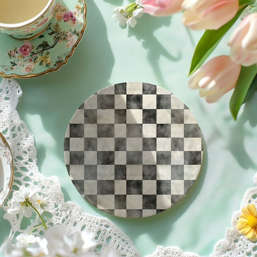Spring Ceramic Coasters Set of 4 Courtly Check Designs Absorbent Drink Coasters for Table Protection BandsCo Straps