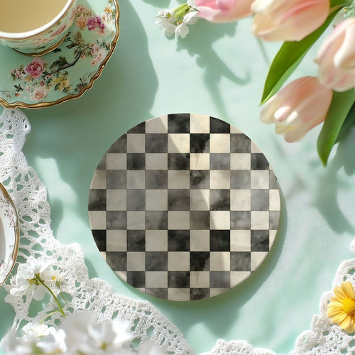 Spring Ceramic Coasters Set of 4 Courtly Check Designs Absorbent Drink Coasters for Table Protection BandsCo Straps