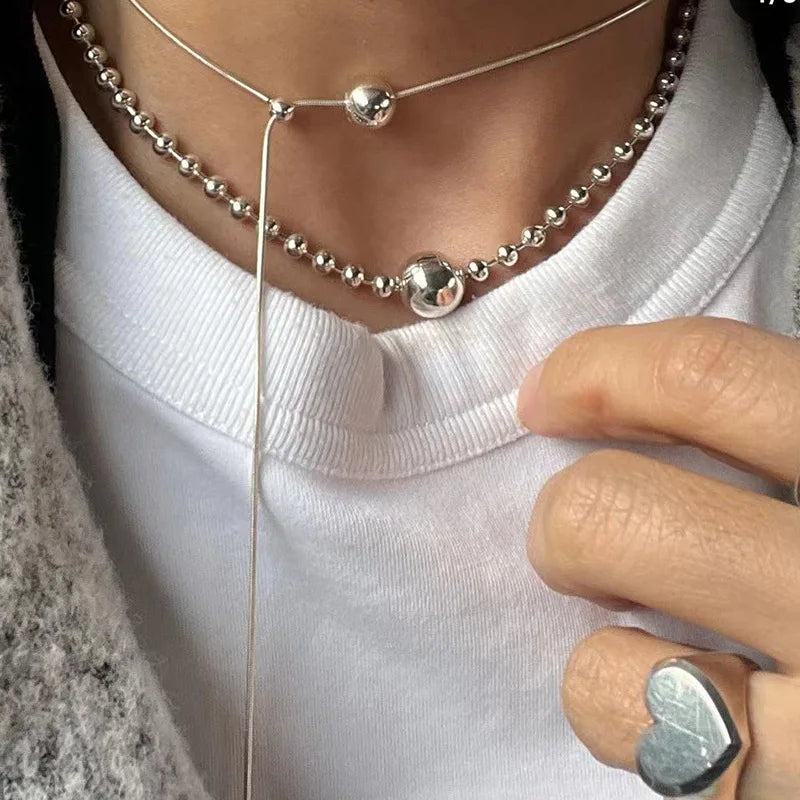 Ball drawstring snake chain necklace stainless steel necklace for women minimalist simple elegant stainless steel jewelry - SJB-DIAMOND ELITES