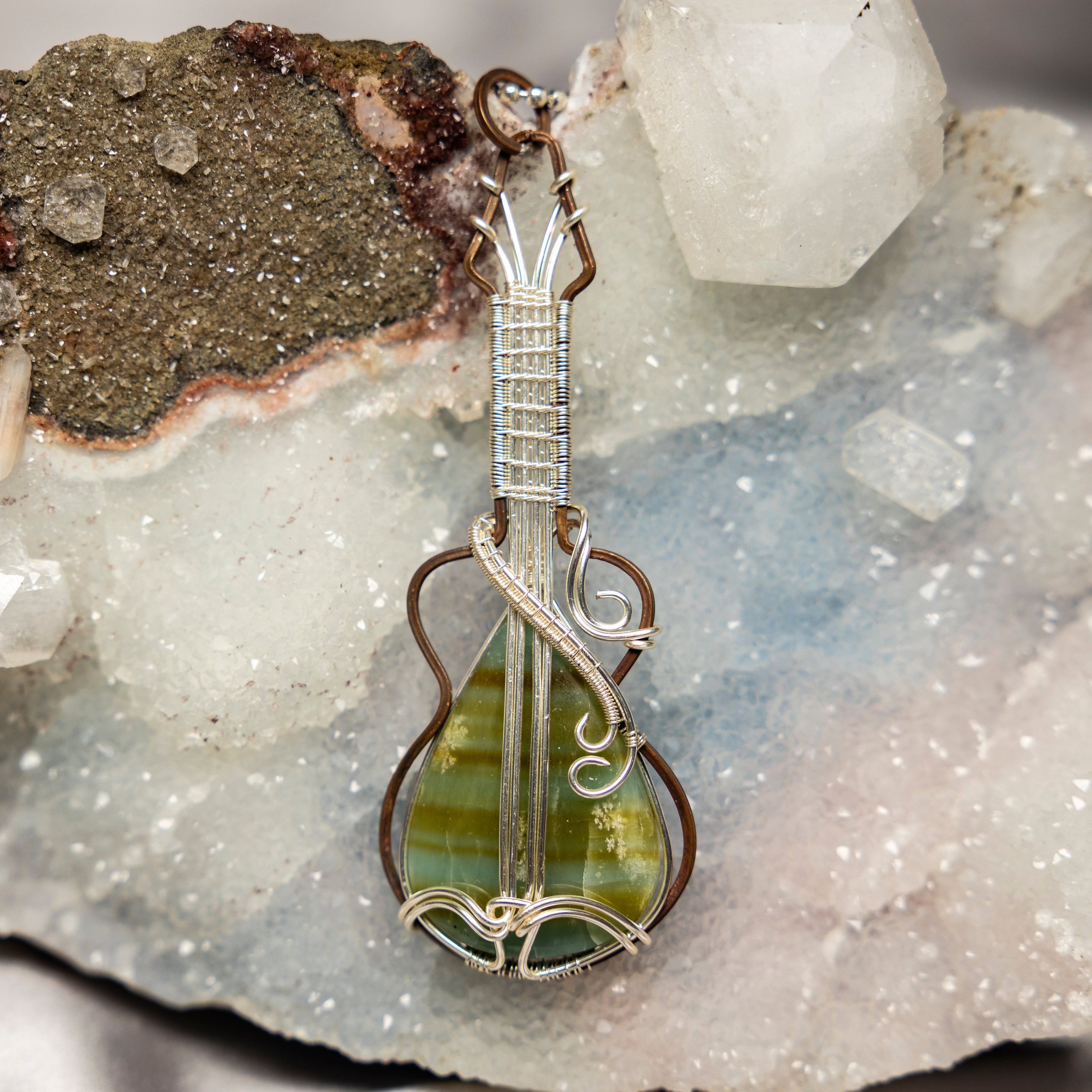 Banded Calcite "Guitar" Wire Wrap Crystal Pendant - SJB-DIAMOND ELITES