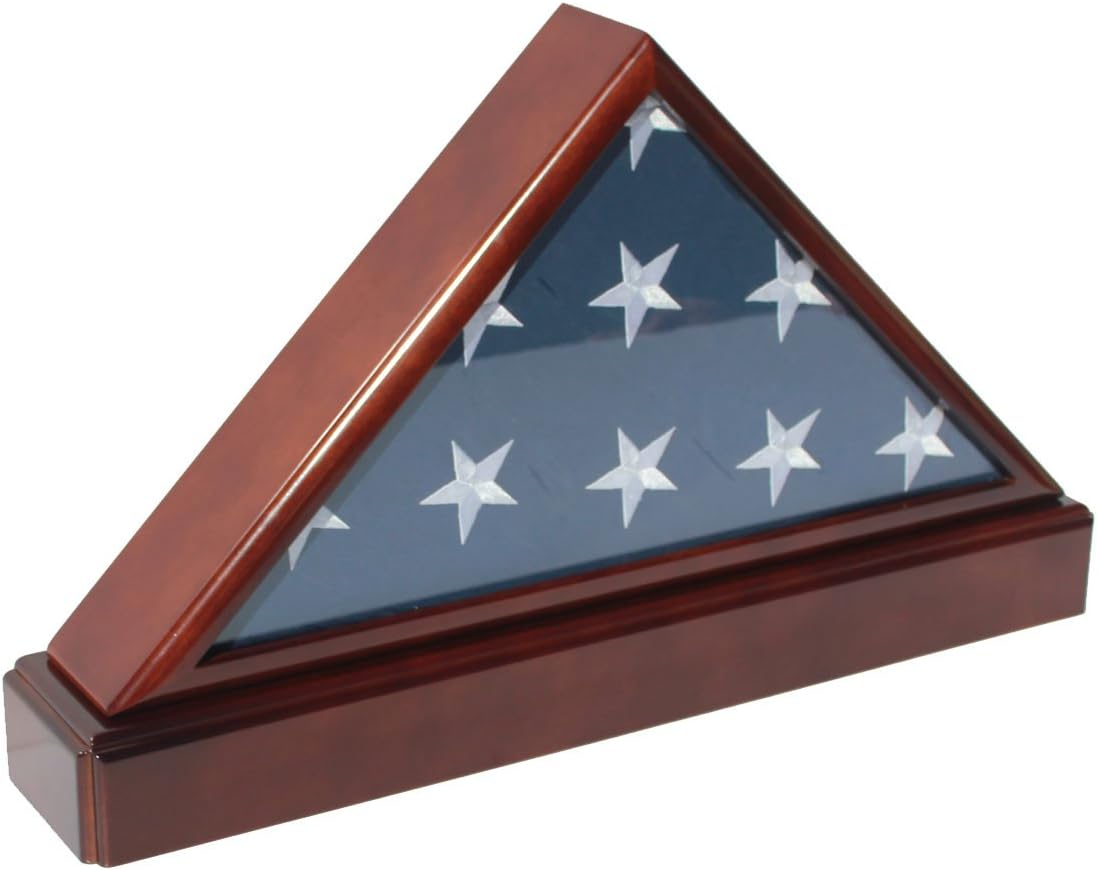 Burial/Funeral Flag Display Case Frame, Military Shadow Box with Pedestal Stand - Cherry The Military Gift Store