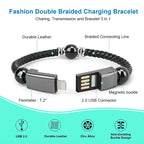 Leather Portable USB Type C and Micro Bracelet Phone Charger Pi-Mart