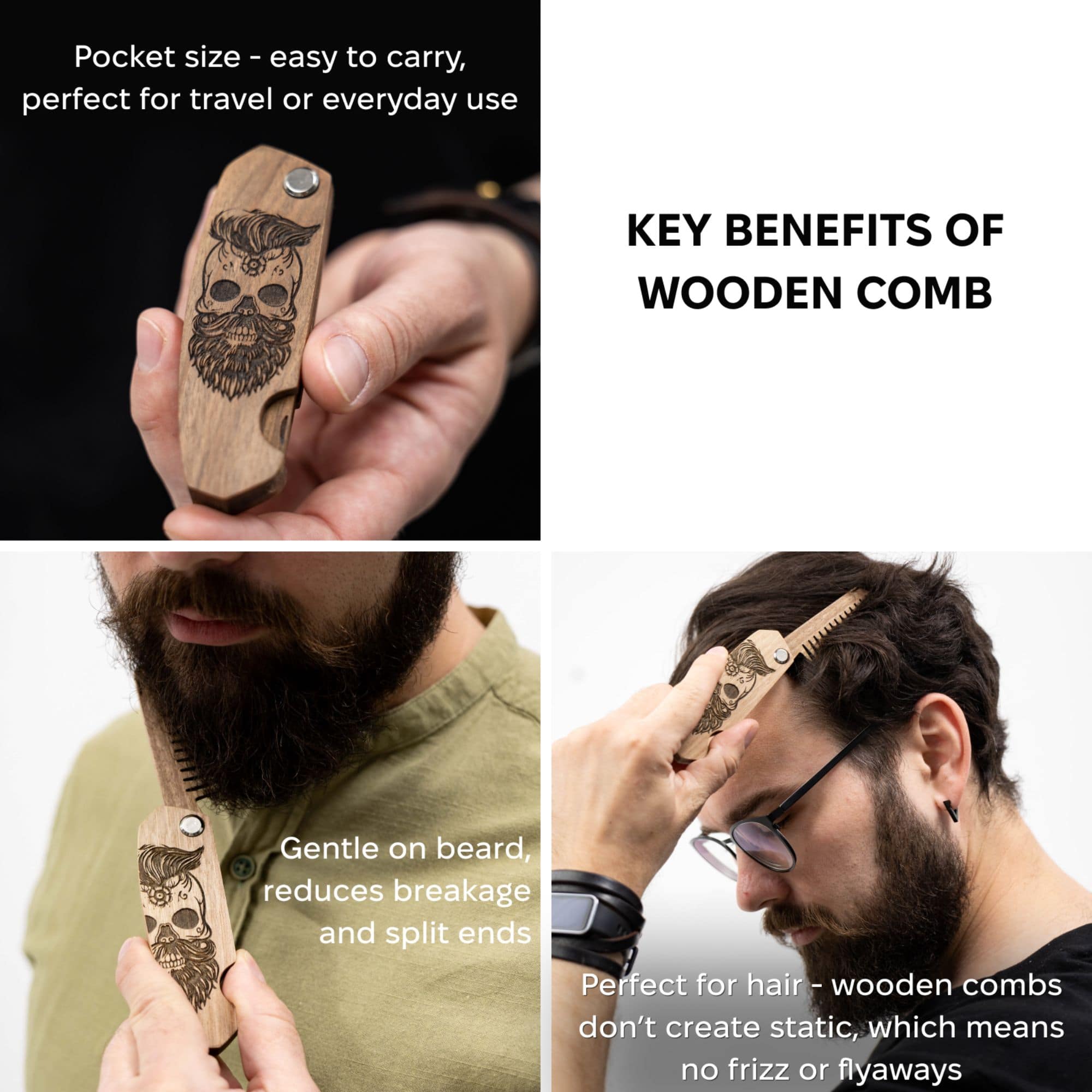 Wooden Beard Comb – Skull Design - SJB-DIAMOND ELITES