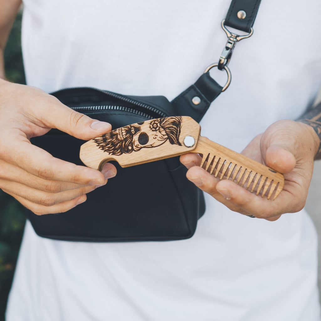Wooden Beard Comb – Sugar Skull - SJB-DIAMOND ELITES