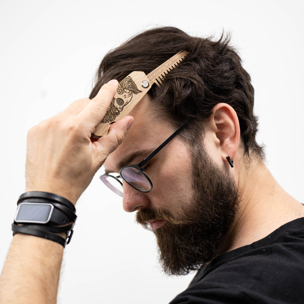 Wooden Beard Comb – Sugar Skull - SJB-DIAMOND ELITES
