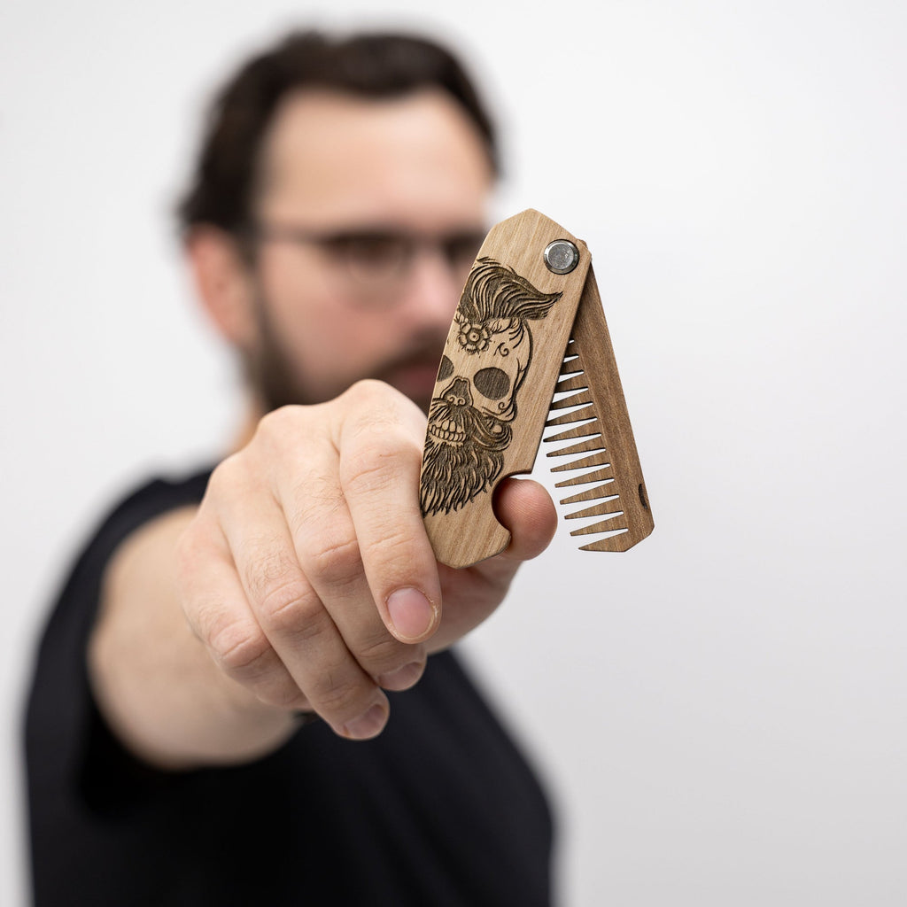 Wooden Beard Comb – Sugar Skull - SJB-DIAMOND ELITES