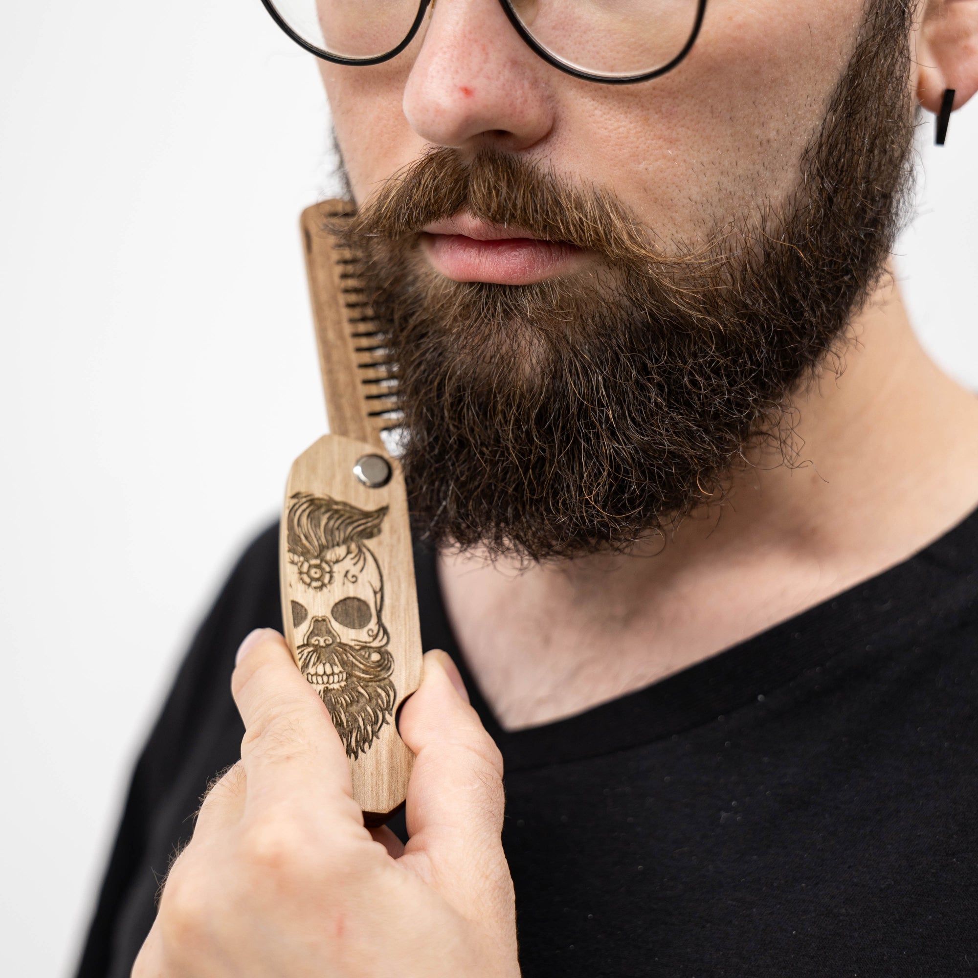 Wooden Beard Comb – Sugar Skull - SJB-DIAMOND ELITES