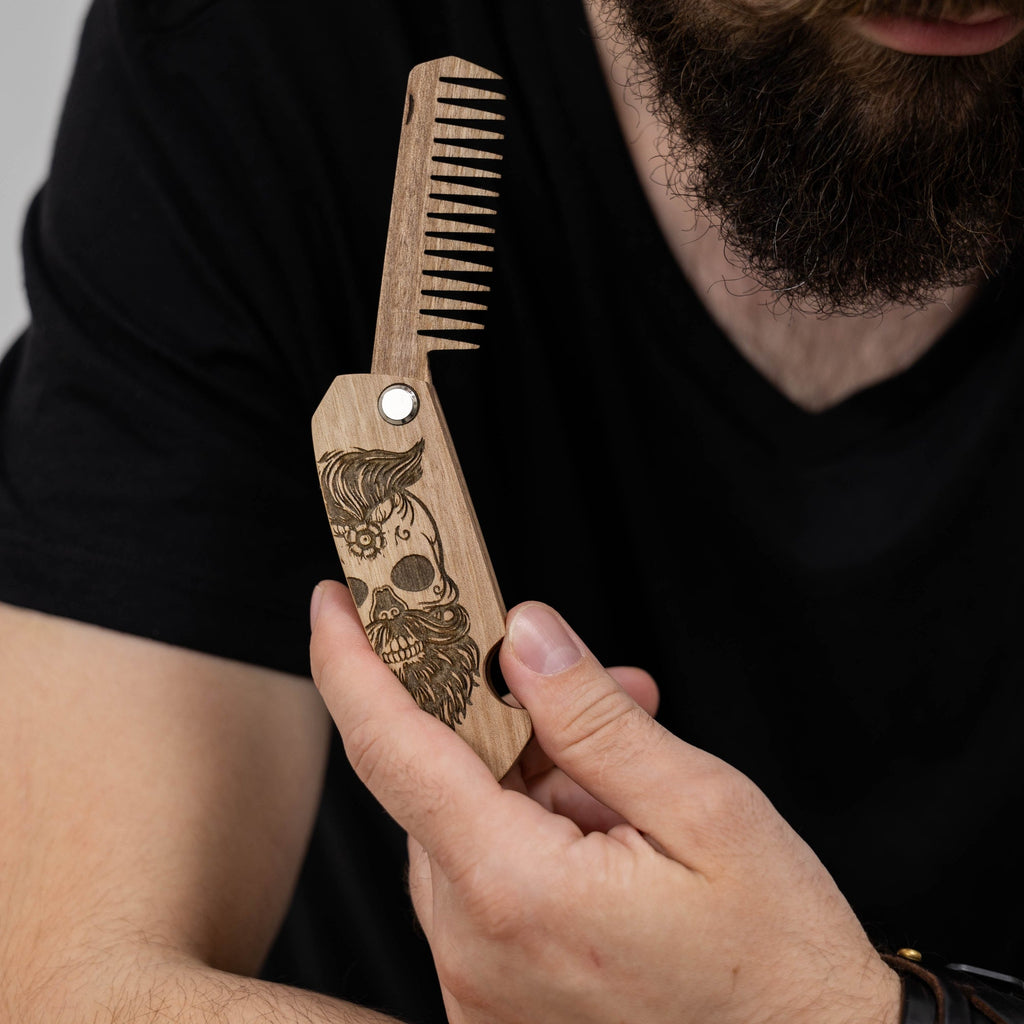 Wooden Beard Comb – Sugar Skull - SJB-DIAMOND ELITES