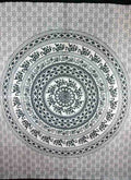 Beige Black Elephant Mandala Tapestry For Bedroom Decor