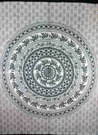 Beige Black Elephant Mandala Tapestry For Bedroom Decor